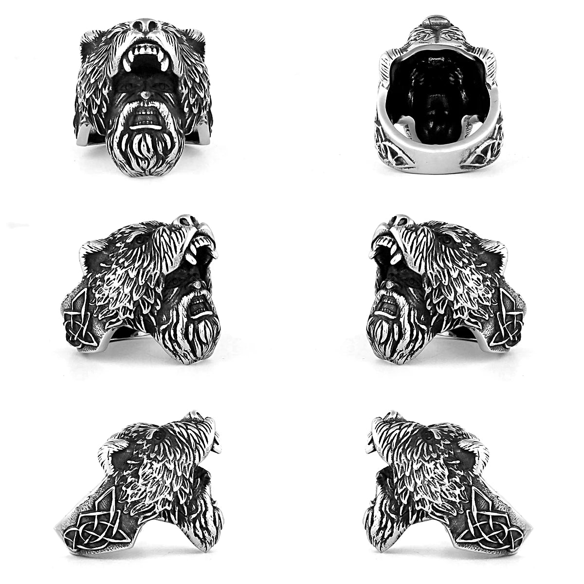 Viking Bear Head Warrior Ring Men's Bicycle Personality Creative Temperament Stainless Steel Ring Jewelry Gift Wholesale