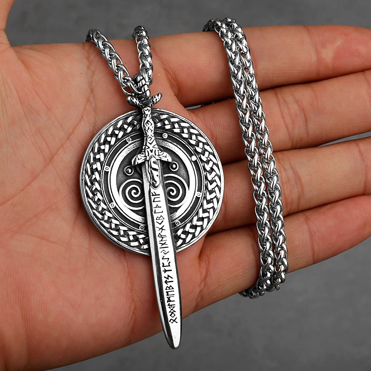 Stainless Steel Viking Axe Pendant Necklace Men's Celtic Valknut Imitation Weapon Mixed Gold Color Jewelry Gift for Boyfriend