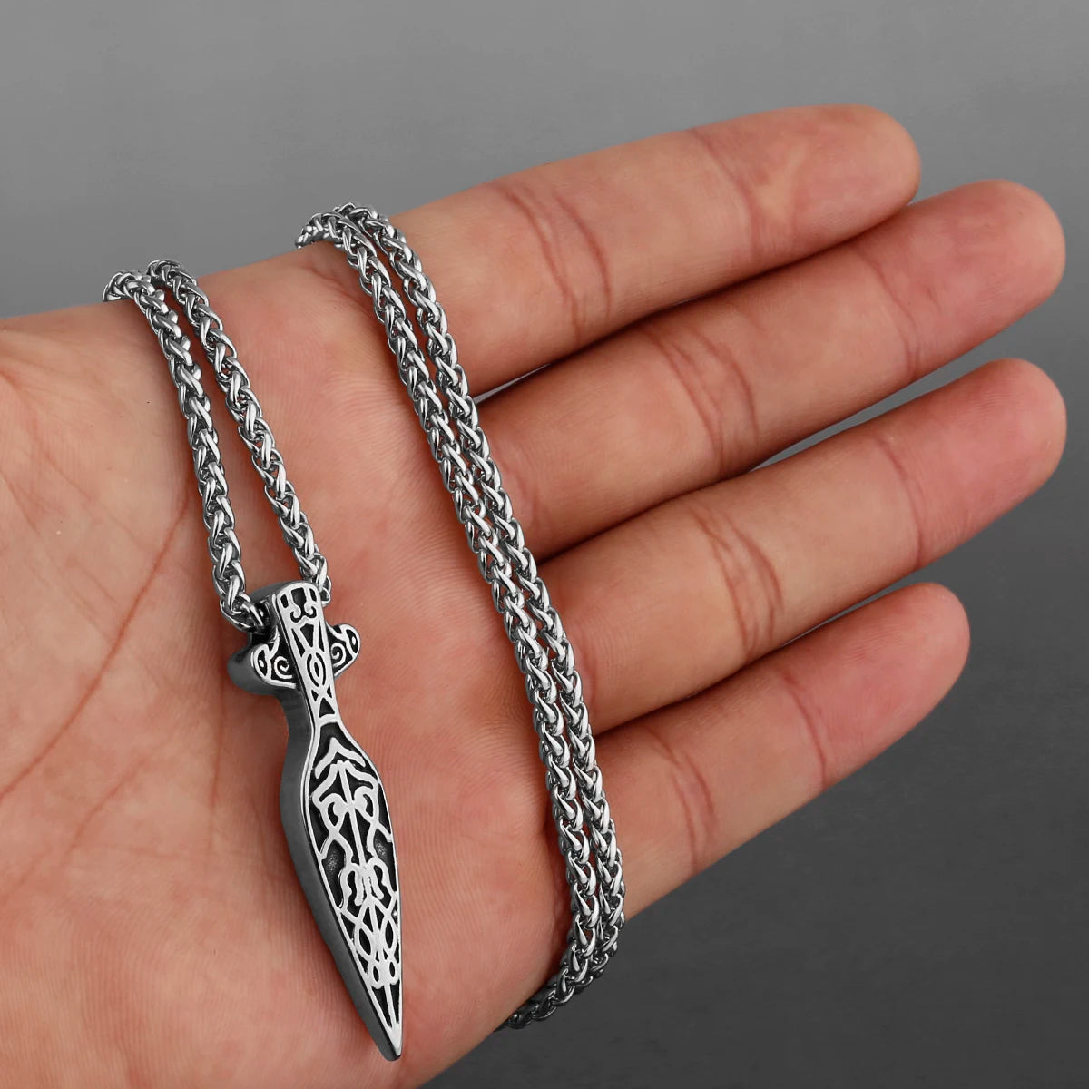 Stainless Steel Viking Axe Pendant Necklace Men's Celtic Valknut Imitation Weapon Mixed Gold Color Jewelry Gift for Boyfriend