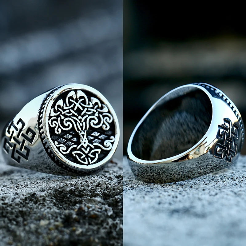 Stainless Steel Tree of Life Signet Ring Classic Men Viking Amulet Rings Nordic Jewelry BR8-732