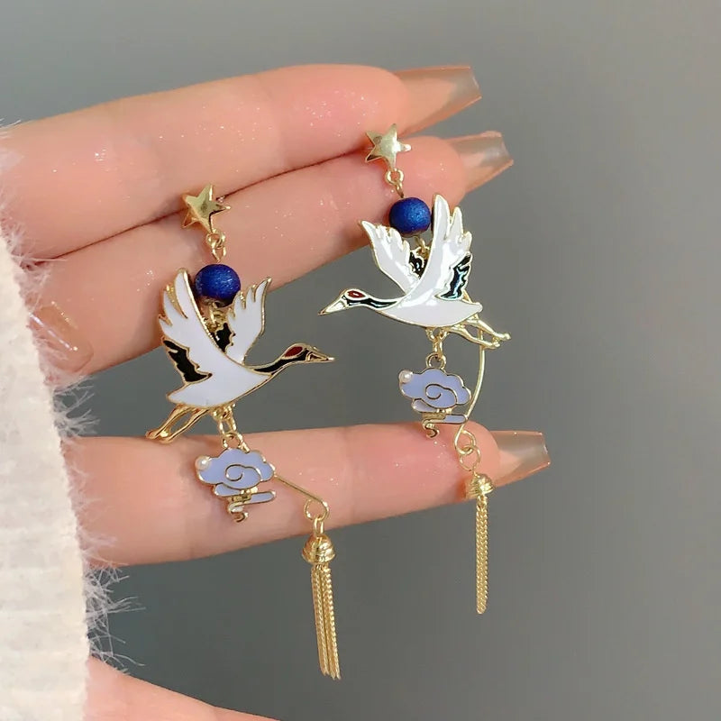 Boucle d'oreilles dépareillé style coréen Oiseaux