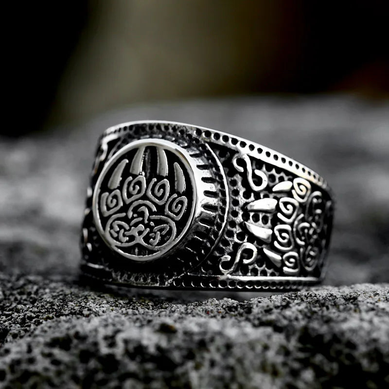 Anneaux Symbole Viking Patte d'ours Acier Inoxydable