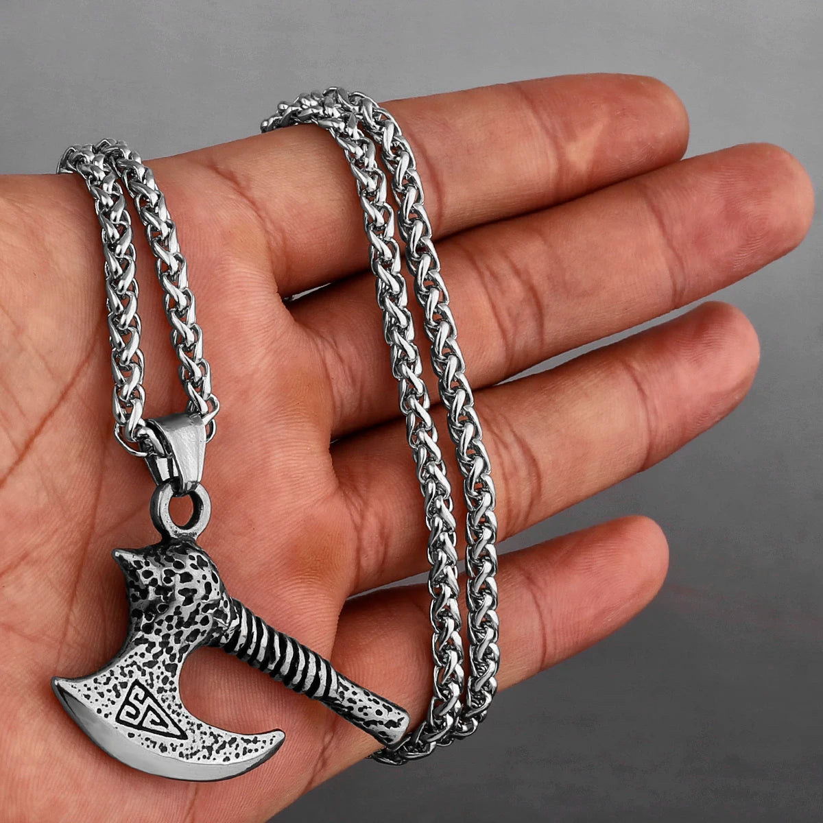 Stainless Steel Viking Axe Pendant Necklace Men's Celtic Valknut Imitation Weapon Mixed Gold Color Jewelry Gift for Boyfriend