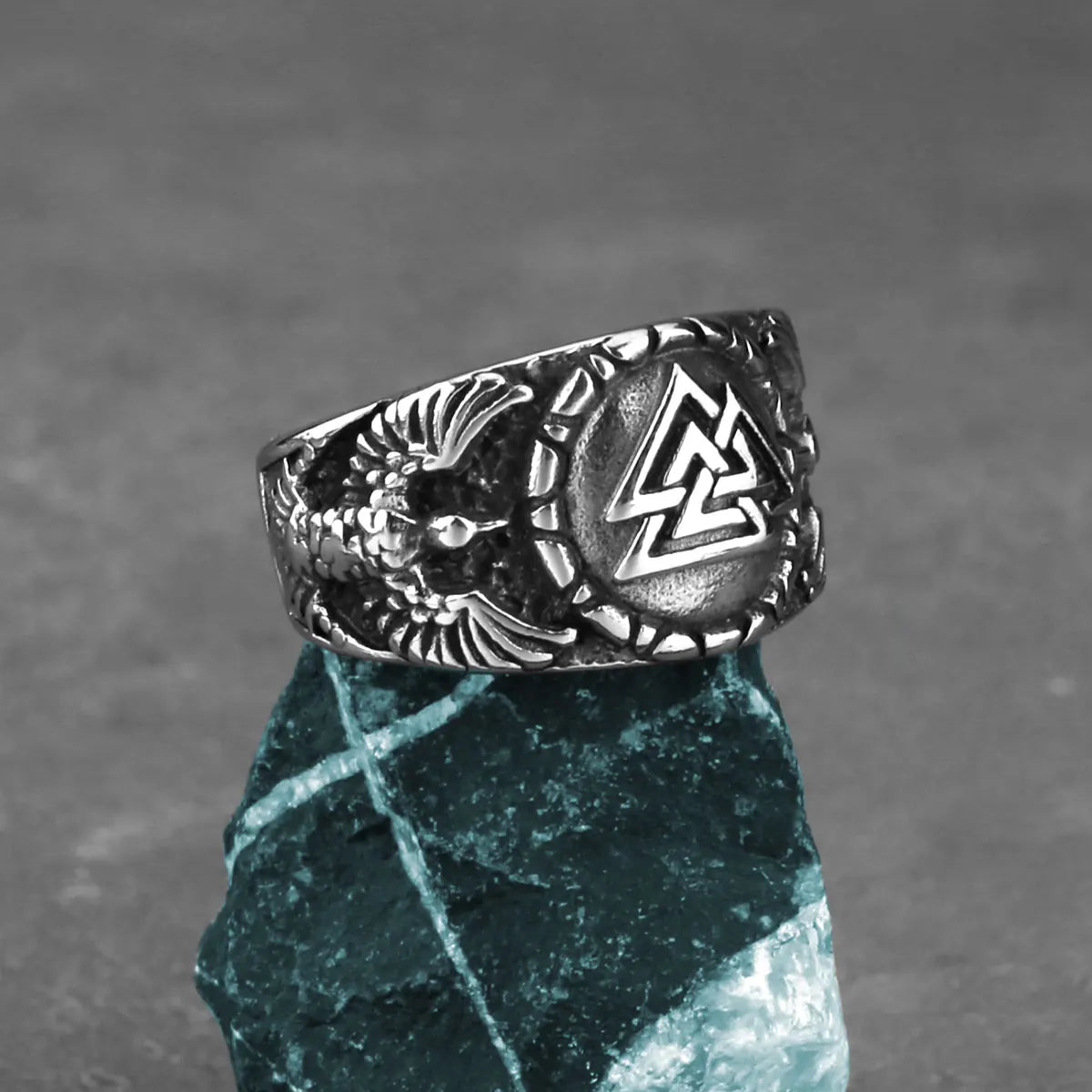 Simple Viking Raven Stainless Steel Men's Ring Odin Retro Trend Punk Triangle Amulet Jewelry Wholesale