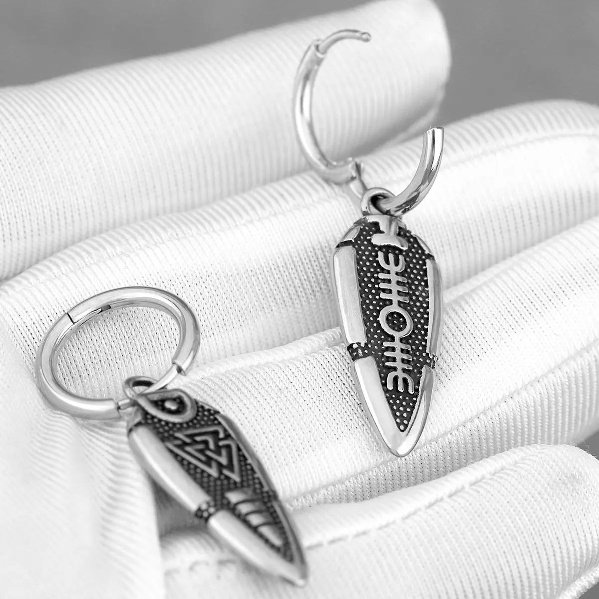 316L Stainless Steel Nordic Viking Spear Drop Earrings Vintage Valknut Rune Amulet Earrings Men's Charm Jewelry Gifts Wholesale