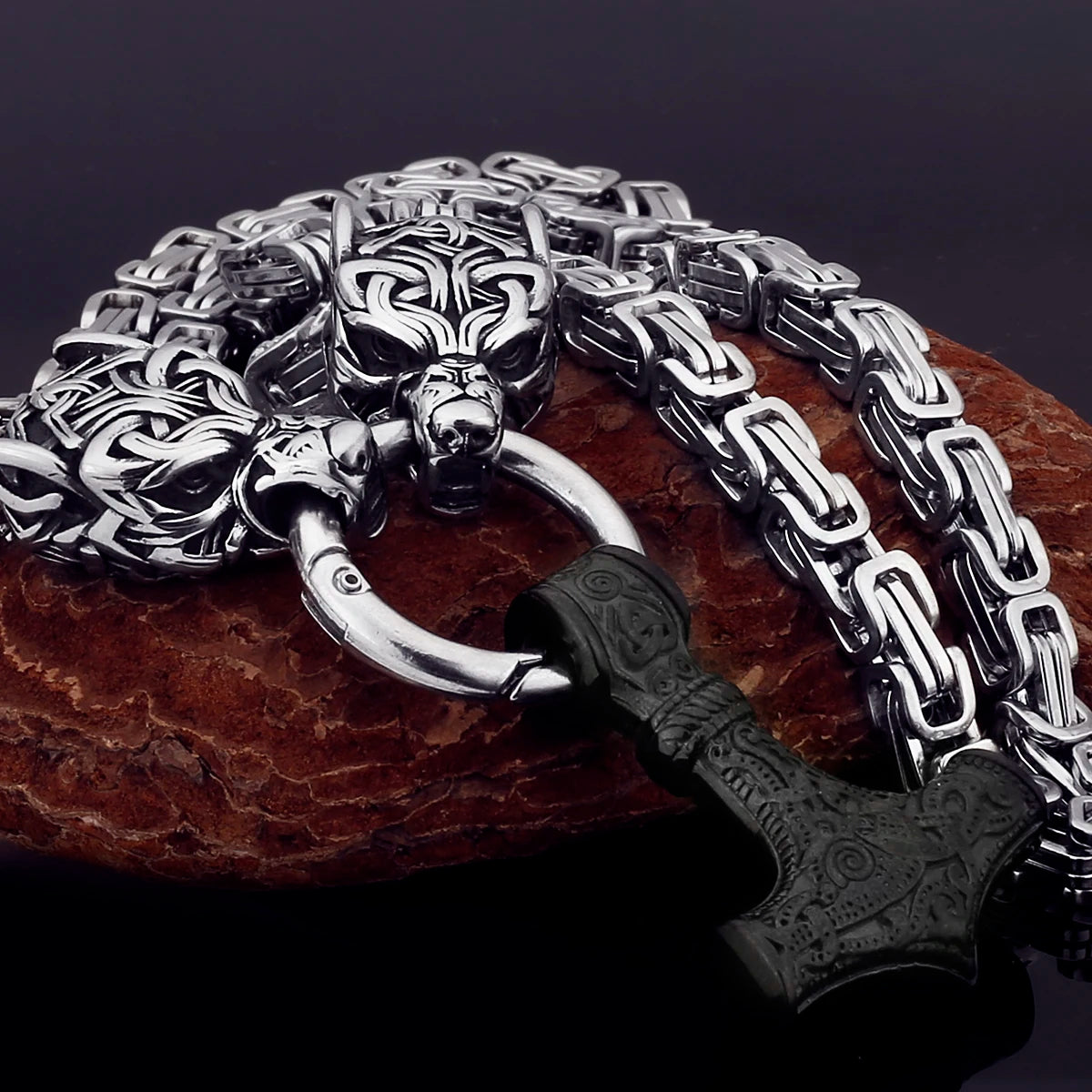 Nordic Celtic Men's Necklace Pendant Viking Wolf Head Stainless Steel Scandinavian Rune Amulet Domineering Biker Jewelry