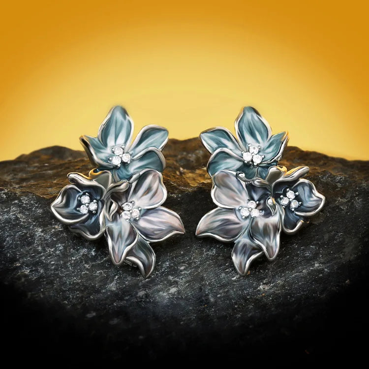 Set Bijoux Fleurs bleu Bague/Boucle d'oreilles/Pendentif Fait main
