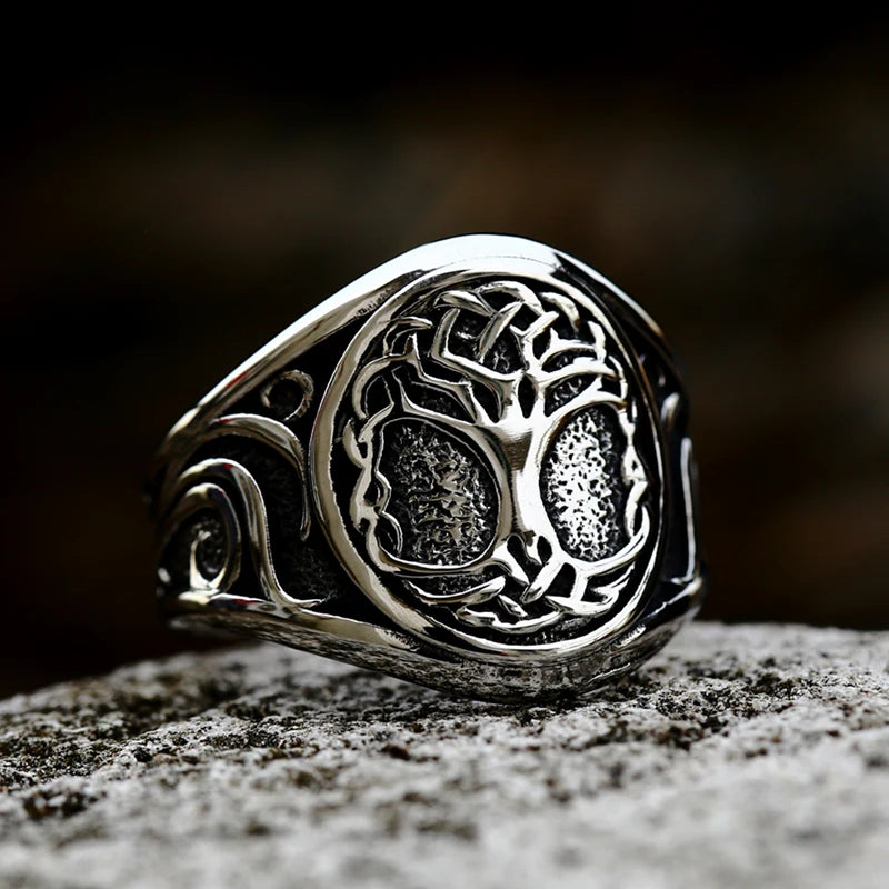 Stainless Steel Tree of Life Signet Ring Classic Men Viking Amulet Rings Nordic Jewelry BR8-732