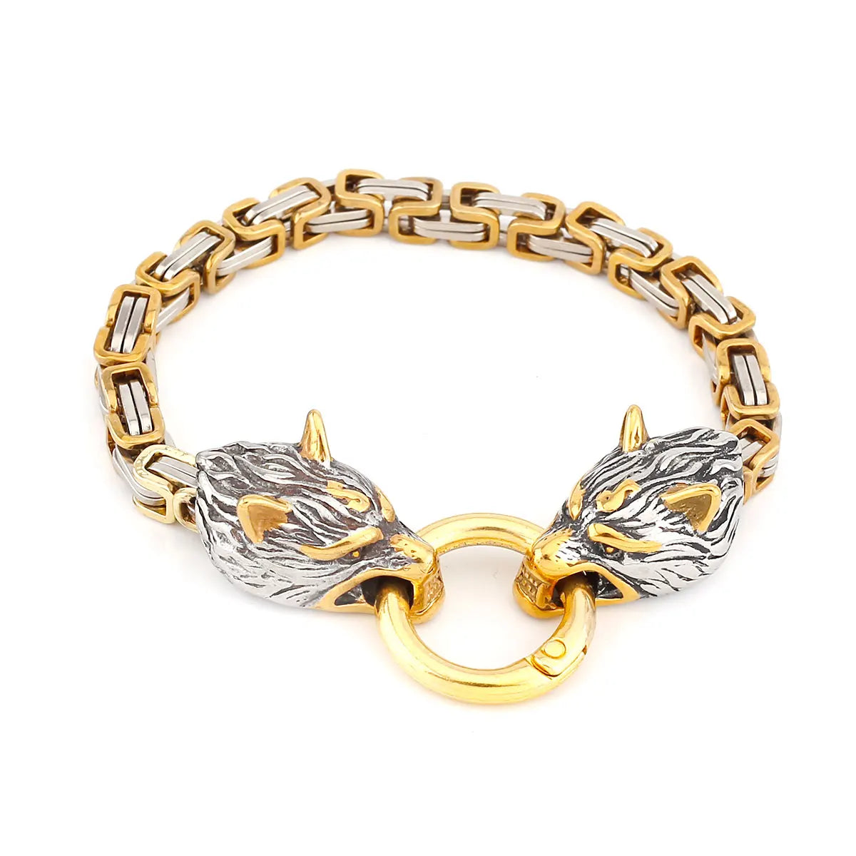 Viking Wolf Head Thick Chain Bracelet Men's Biker Punk Hip Hop Stainless Steel Mixed Gold Color Wristband Jewelry Gift