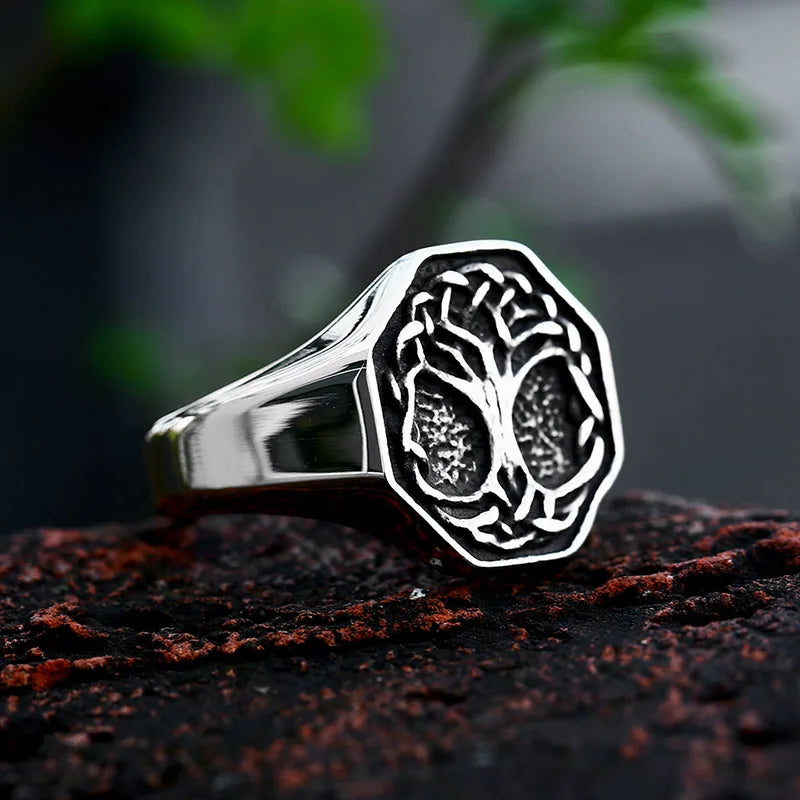 Stainless Steel Tree of Life Signet Ring Classic Men Viking Amulet Rings Nordic Jewelry BR8-732