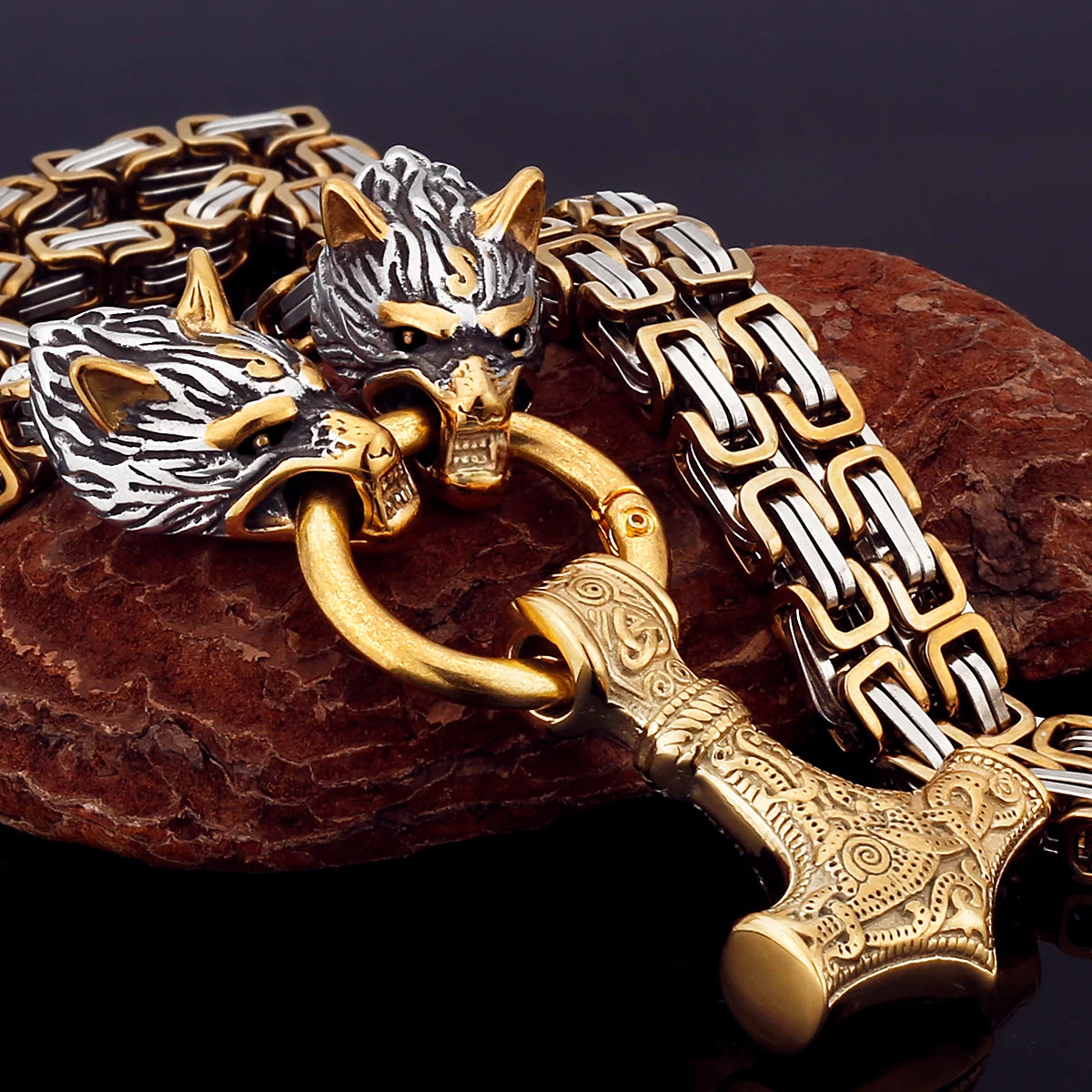 Nordic Celtic Men's Necklace Pendant Viking Wolf Head Stainless Steel Scandinavian Rune Amulet Domineering Biker Jewelry