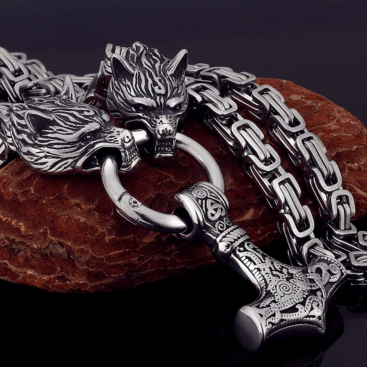 Nordic Celtic Men's Necklace Pendant Viking Wolf Head Stainless Steel Scandinavian Rune Amulet Domineering Biker Jewelry