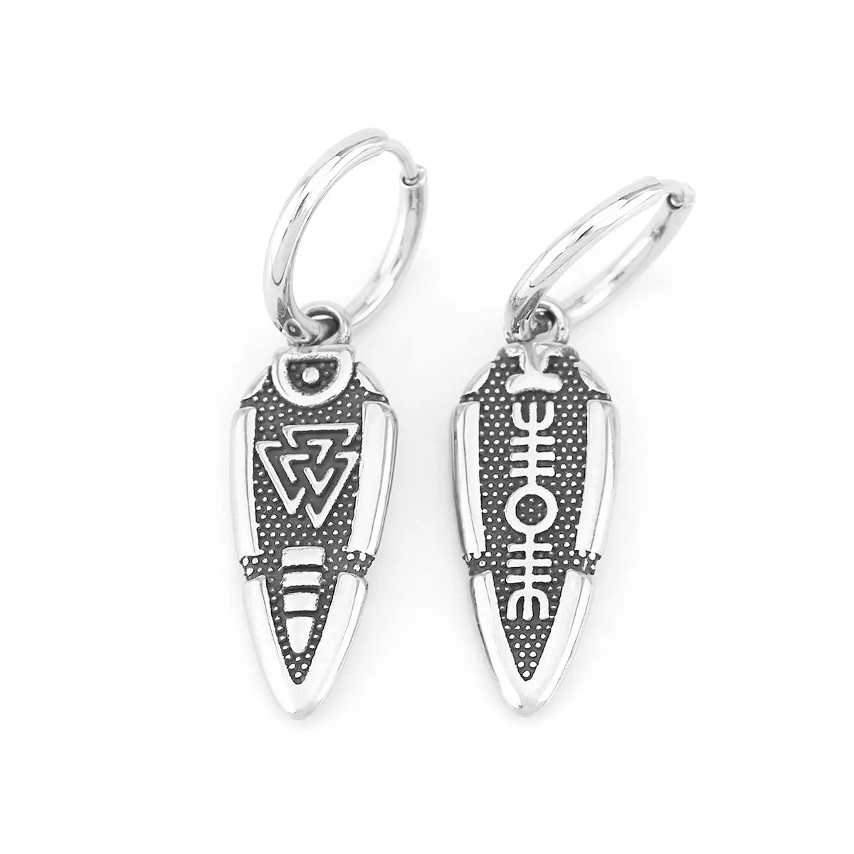 316L Stainless Steel Nordic Viking Spear Drop Earrings Vintage Valknut Rune Amulet Earrings Men's Charm Jewelry Gifts Wholesale