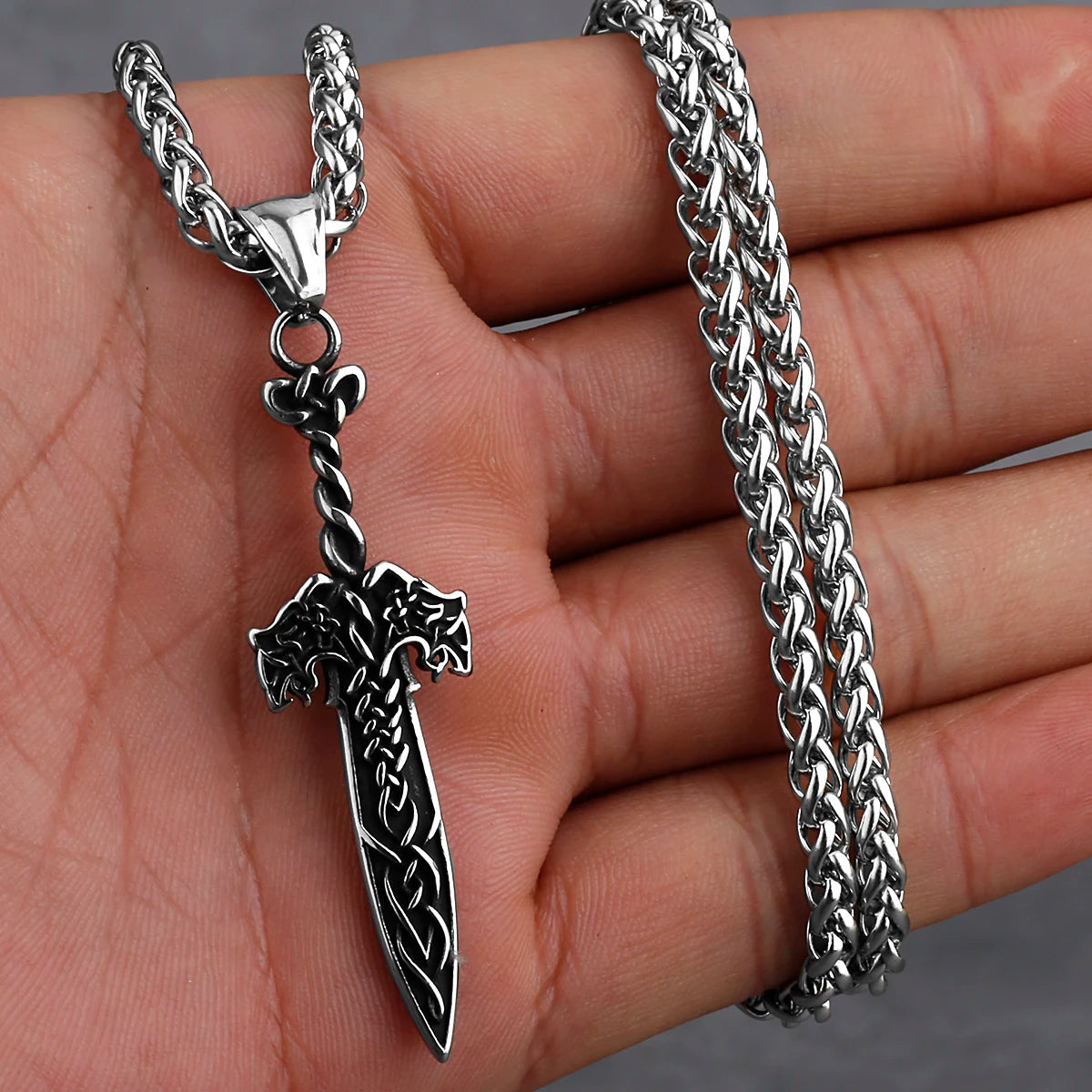 Stainless Steel Viking Axe Pendant Necklace Men's Celtic Valknut Imitation Weapon Mixed Gold Color Jewelry Gift for Boyfriend