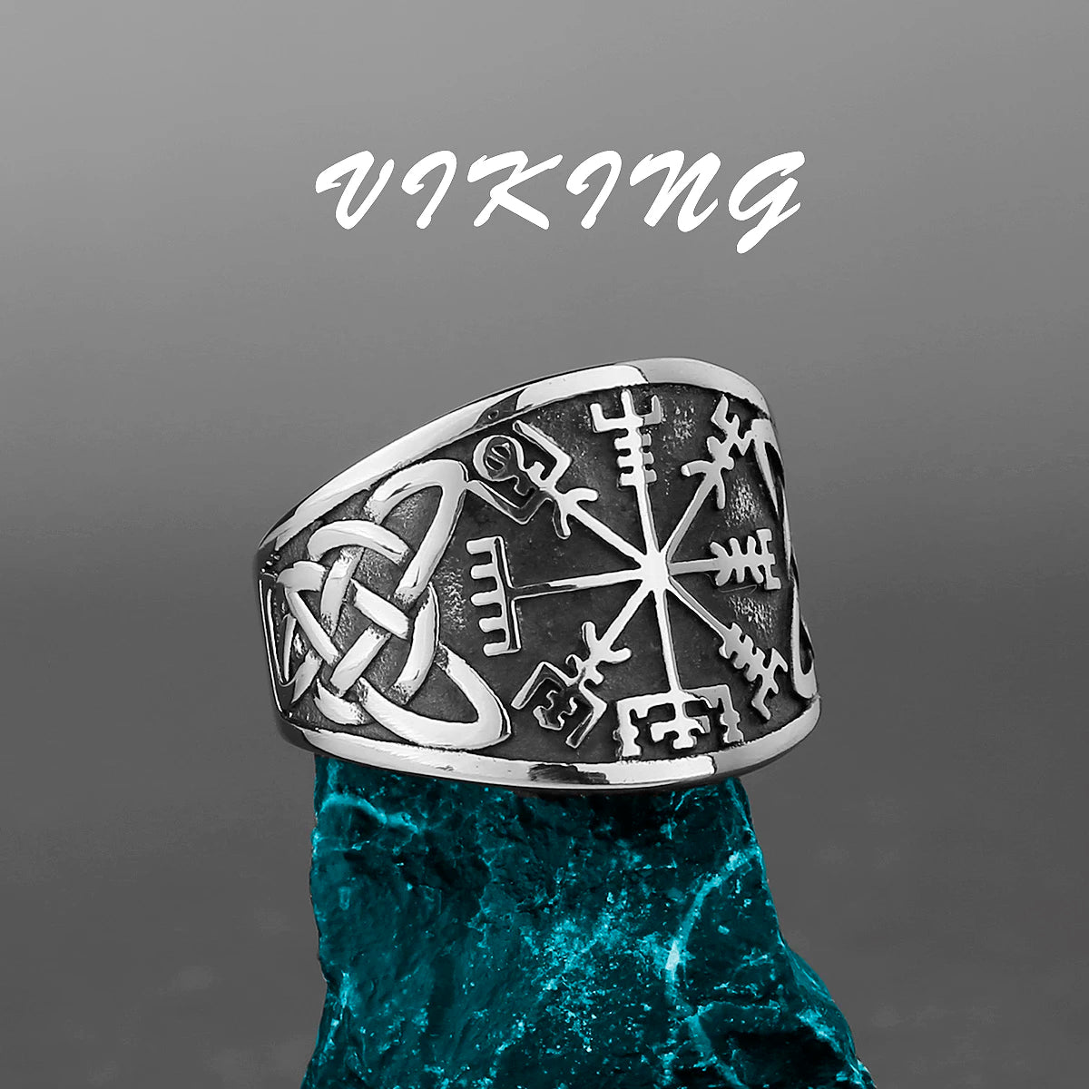 Viking Compass Rune 316L Stainless Steel Ring Men's Retro Fashion Creative Ring Scandinavian Accessories Gift Wholesale