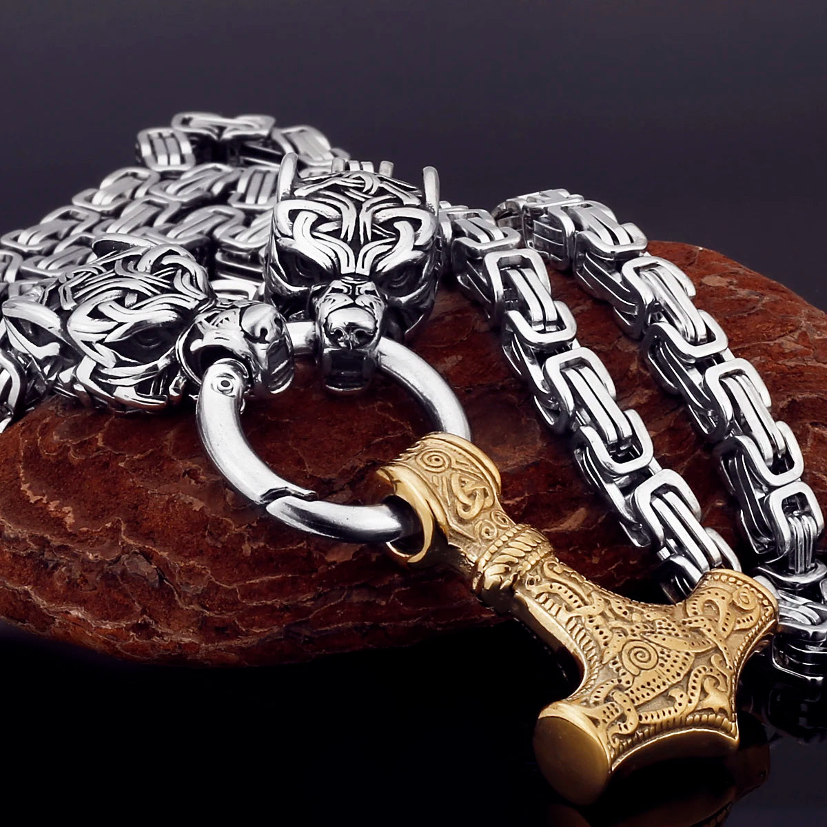 Nordic Celtic Men's Necklace Pendant Viking Wolf Head Stainless Steel Scandinavian Rune Amulet Domineering Biker Jewelry
