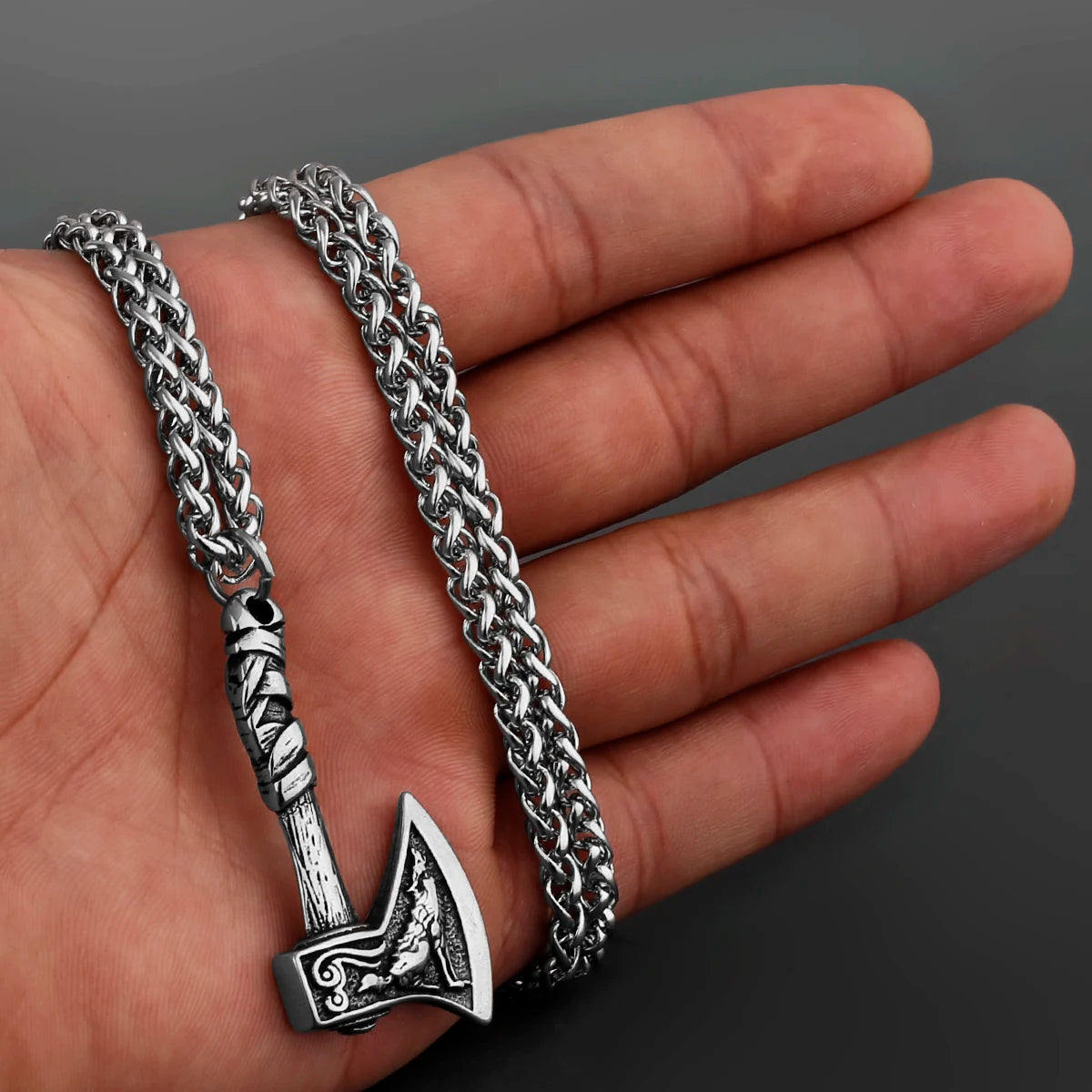 Stainless Steel Viking Axe Pendant Necklace Men's Celtic Valknut Imitation Weapon Mixed Gold Color Jewelry Gift for Boyfriend
