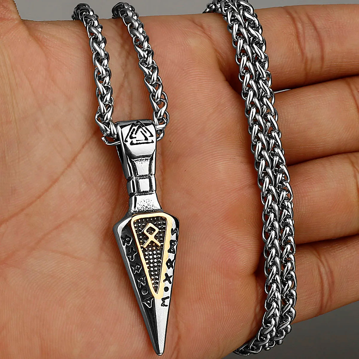 Stainless Steel Viking Axe Pendant Necklace Men's Celtic Valknut Imitation Weapon Mixed Gold Color Jewelry Gift for Boyfriend
