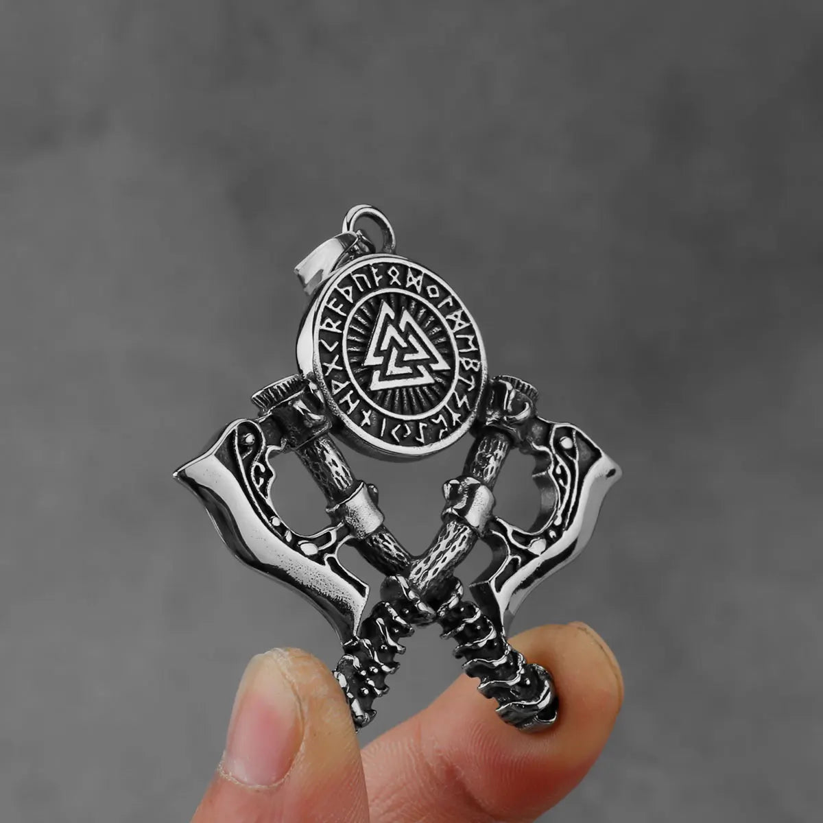 Stainless Steel Viking Double Axe Pendant Necklace Nordic Rune Amulet Trinity Necklace High Quality Popular Jewelry Gift