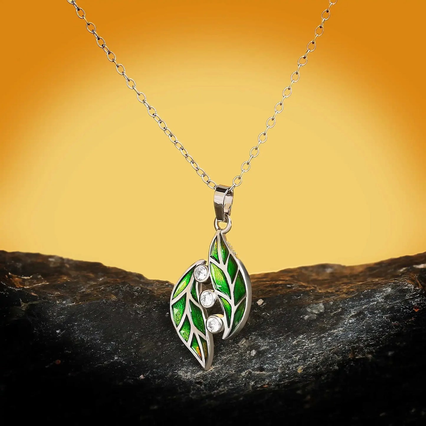 Pendentif Double feuille Argent S925&Zirconium