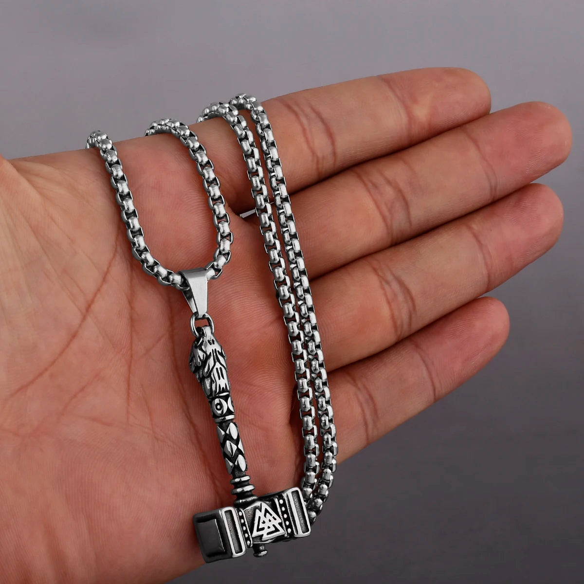 Stainless Steel Viking Axe Pendant Necklace Men's Celtic Valknut Imitation Weapon Mixed Gold Color Jewelry Gift for Boyfriend
