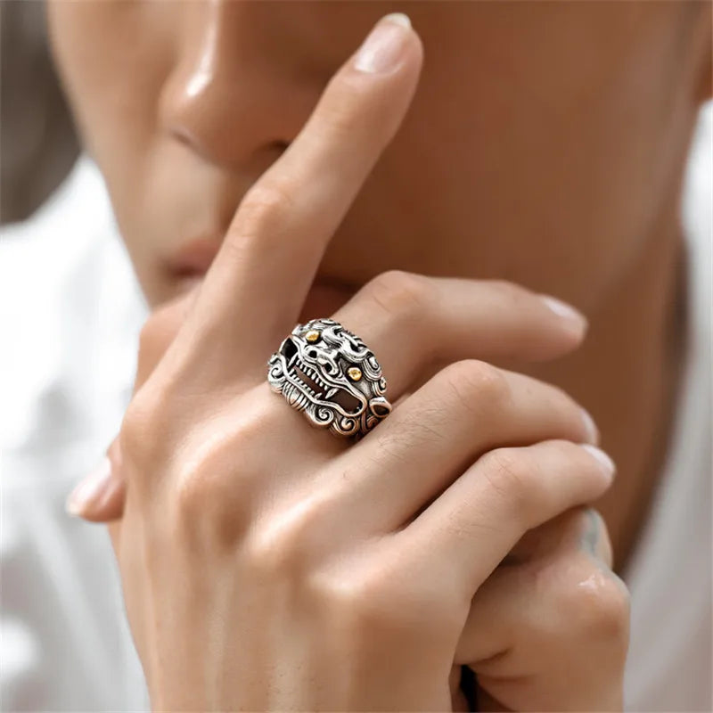Bague Gardien Tang au yeux d'or inspirée de la mythologie chinoise