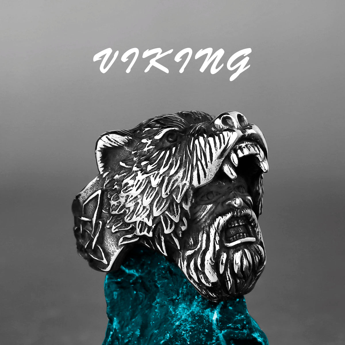 Viking Bear Head Warrior Ring Men's Bicycle Personality Creative Temperament Stainless Steel Ring Jewelry Gift Wholesale