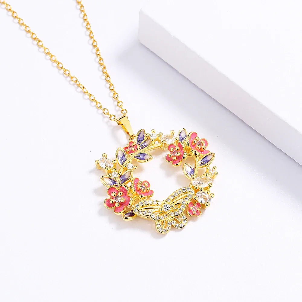 Pendentif Couronne de fleurs saison d'été en Argent S925 & Zirconium
