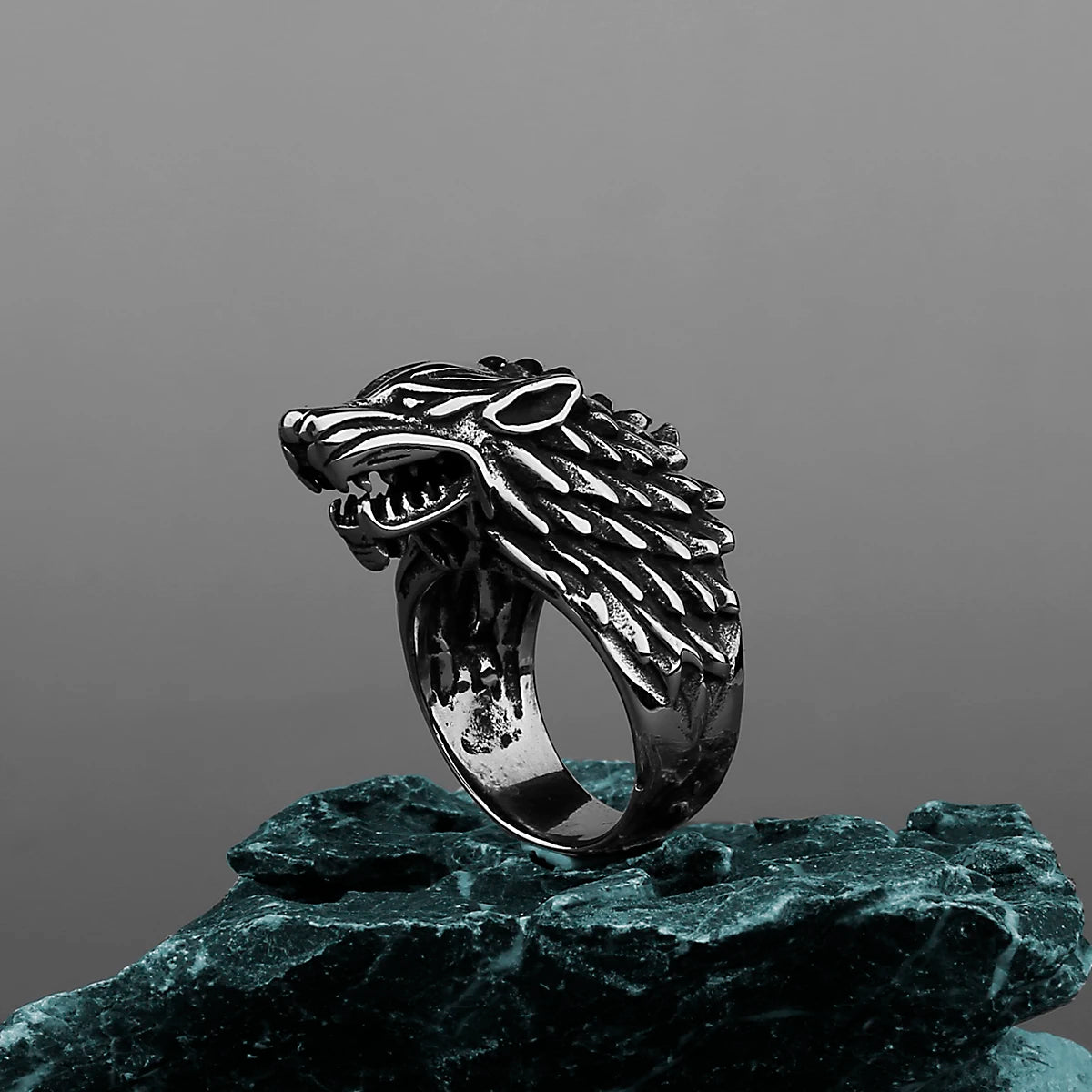 Viking Domineering Wolf Head Ring Men's Fashion Personality Creative Nordic Stainless Steel Ring Jewelry Gift for Boyfriend