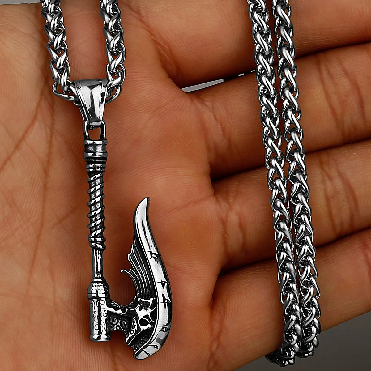 Stainless Steel Viking Axe Pendant Necklace Men's Celtic Valknut Imitation Weapon Mixed Gold Color Jewelry Gift for Boyfriend
