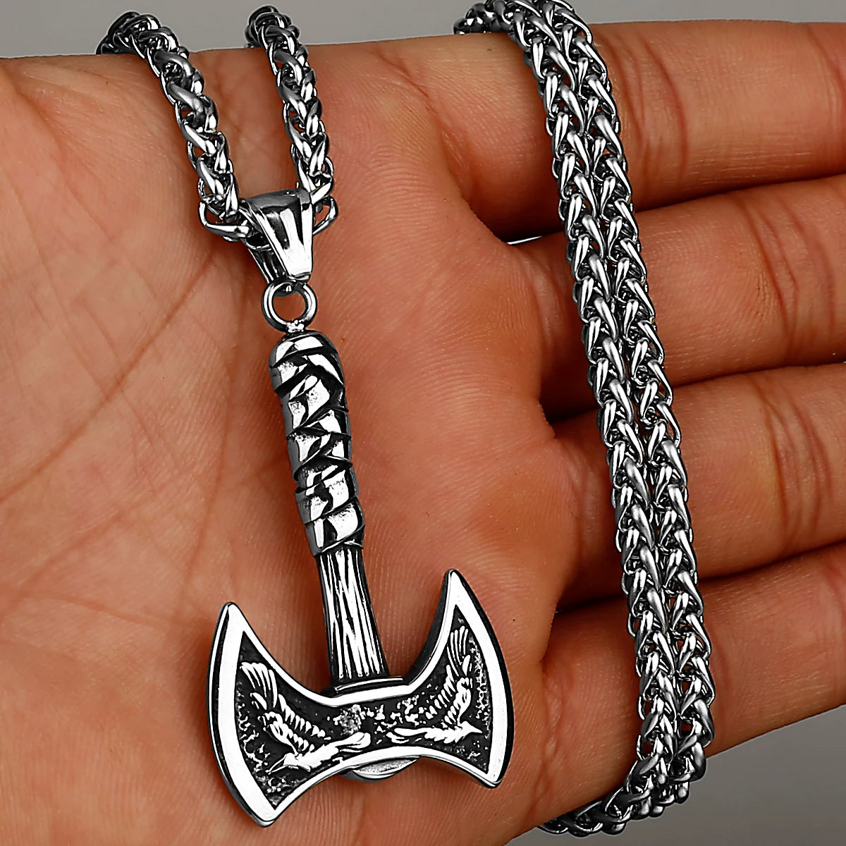 Stainless Steel Viking Axe Pendant Necklace Men's Celtic Valknut Imitation Weapon Mixed Gold Color Jewelry Gift for Boyfriend