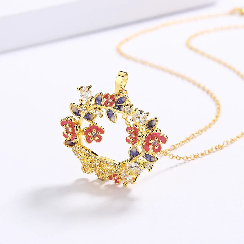 Pendentif Couronne de fleurs saison d'été en Argent S925 & Zirconium