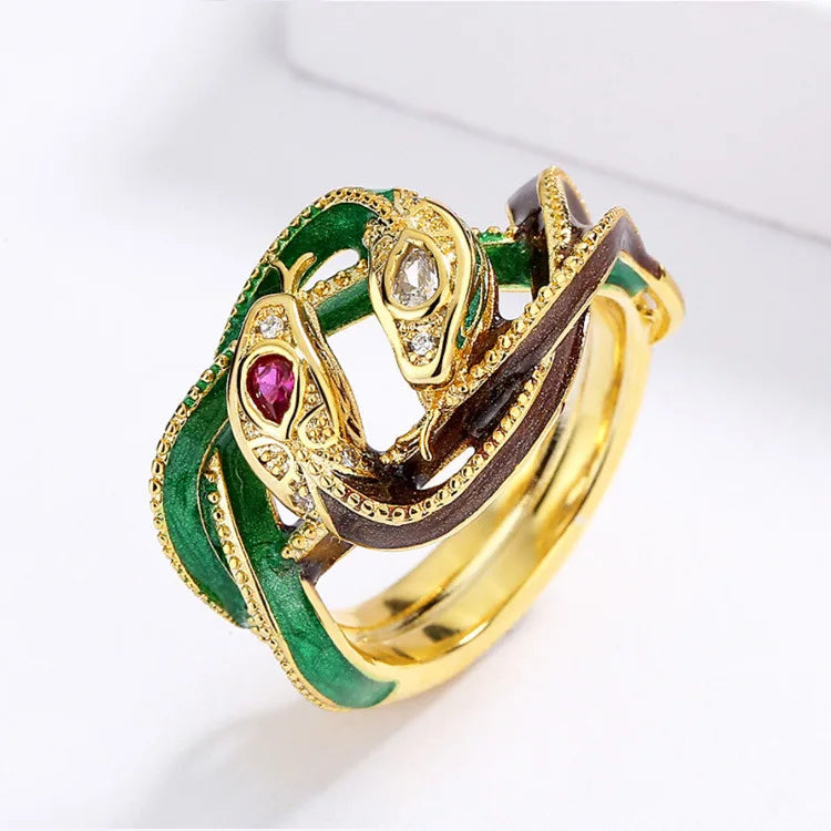 Set Bijoux Serpent entrelacé Bague/Boucle d'oreilles/Pendentif