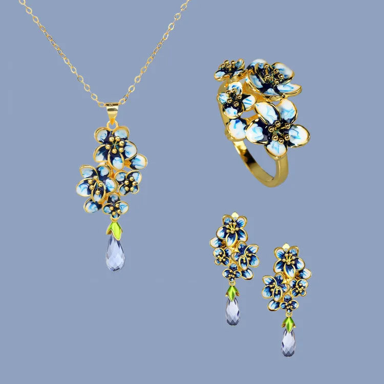 Set Bijoux fleurs de printemps Bague/Boucle d'oreilles/Pendentif