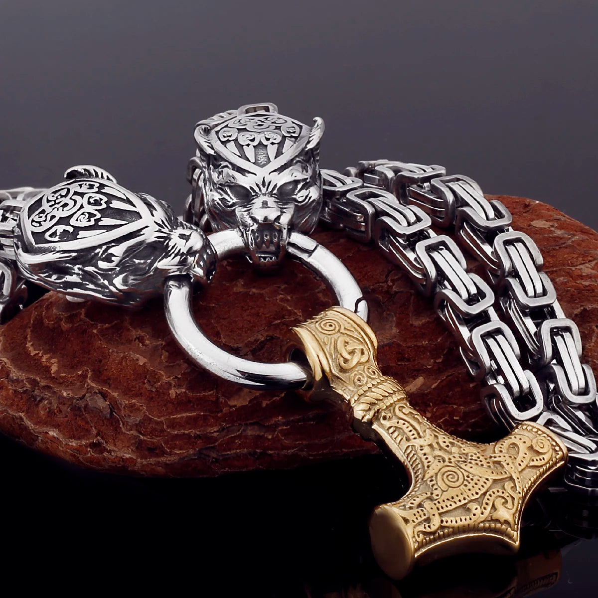 Nordic Celtic Men's Necklace Pendant Viking Wolf Head Stainless Steel Scandinavian Rune Amulet Domineering Biker Jewelry