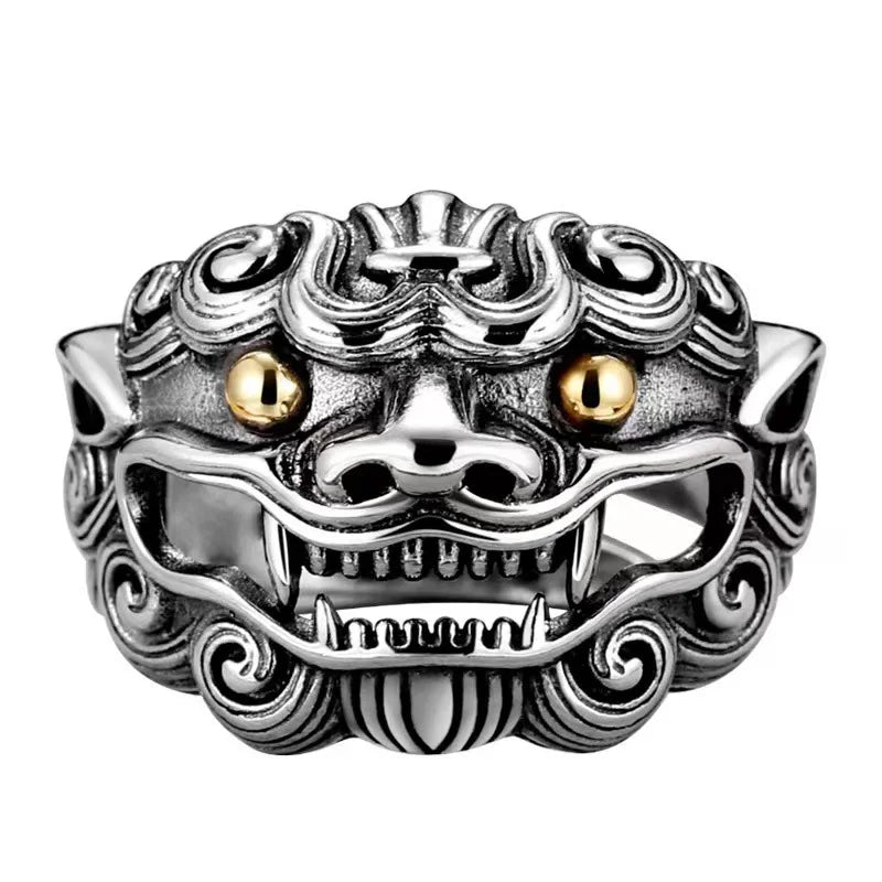 Bague Gardien Tang au yeux d'or inspirée de la mythologie chinoise