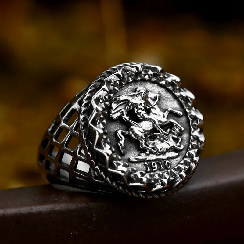 BEIER 2023 New Special Design St.George Ring Rectangular Ring Vintage Stainless Steel Jewelry For Men Dropshipping