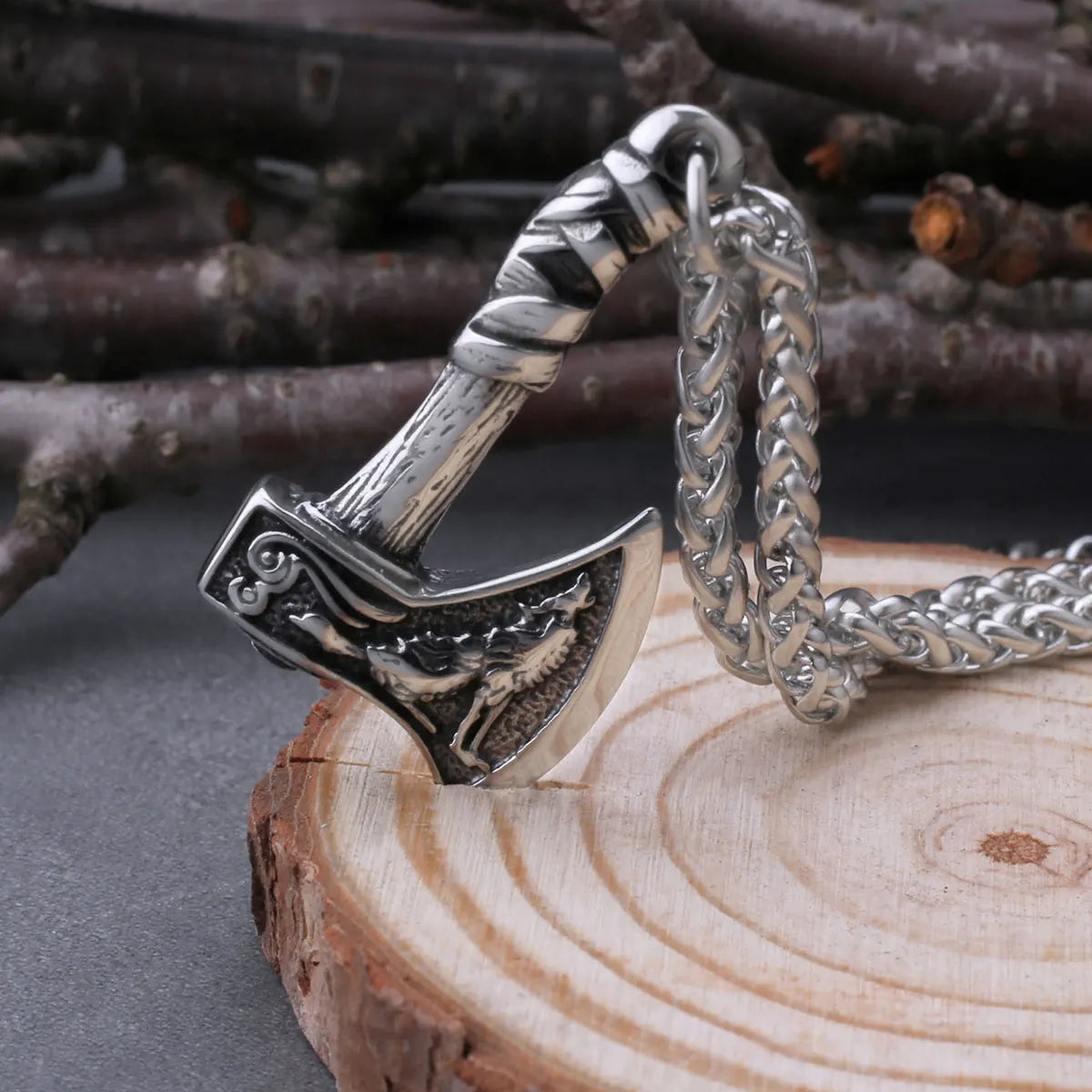 Pendentif Hache Viking Wolf&Crow