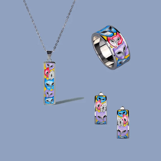 Set Bijoux Kitty color Bague/Boucle d'oreille/Pendentif fait main