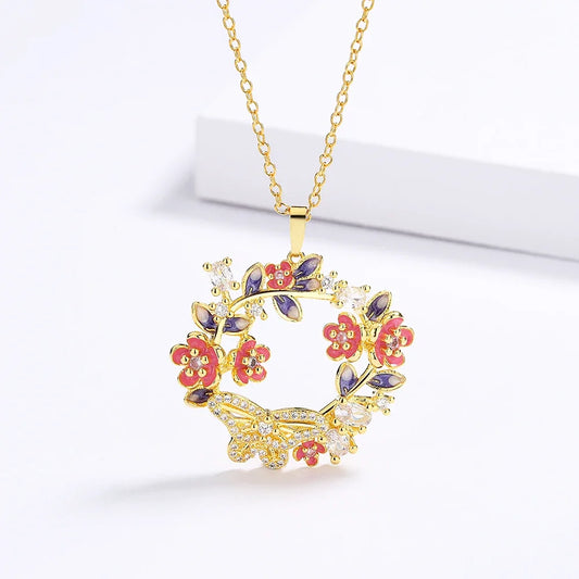 Pendentif Couronne de fleurs saison d'été en Argent S925 & Zirconium