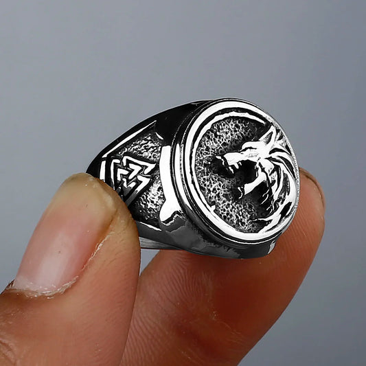 Viking Valknut Rune Wolf Head Ring Men's Fashion Personality Animal Stainless Steel Finger Ring Biker Party Club Jewelry Gift