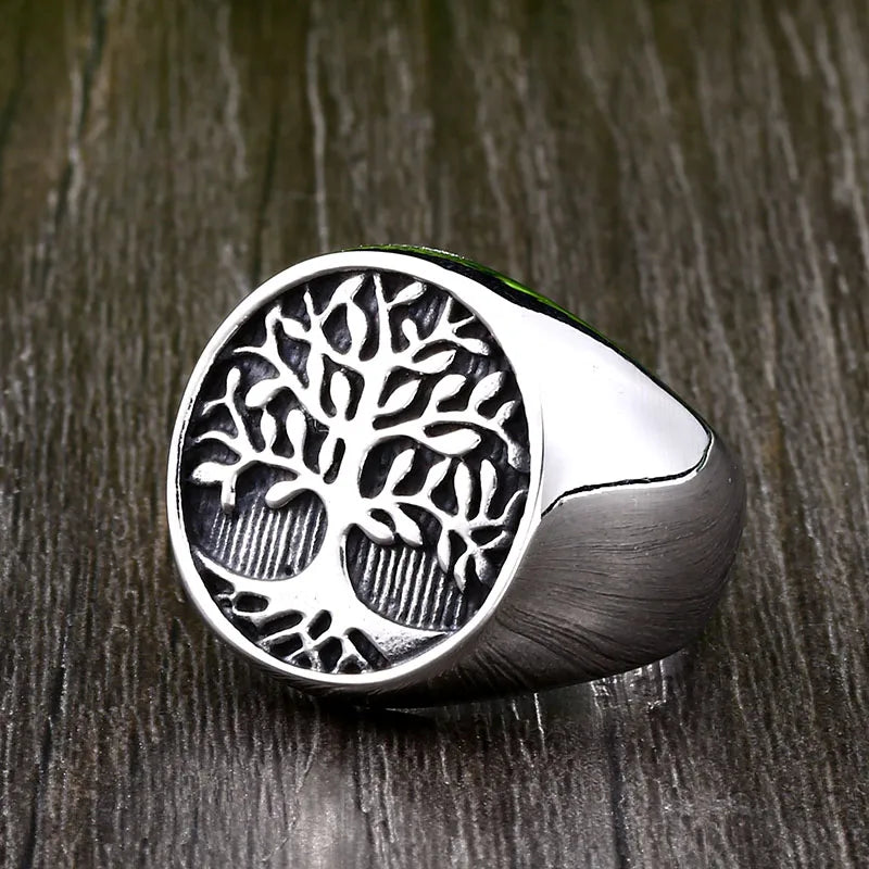 Stainless Steel Tree of Life Signet Ring Classic Men Viking Amulet Rings Nordic Jewelry BR8-732