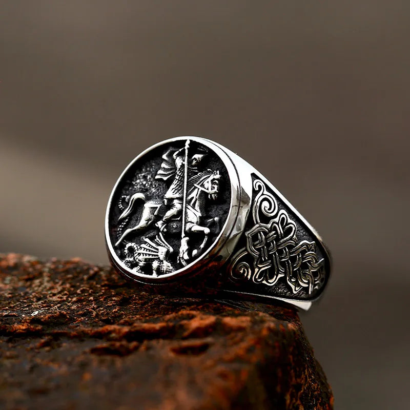 BEIER 2023 New Special Design St.George Ring Rectangular Ring Vintage Stainless Steel Jewelry For Men Dropshipping