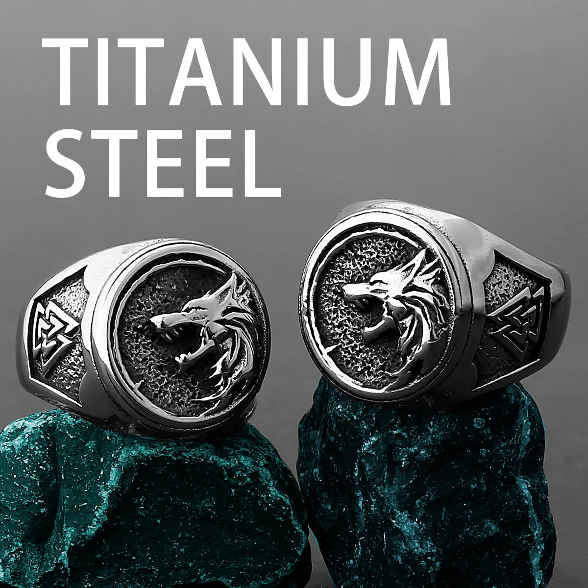 Viking Valknut Rune Wolf Head Ring Men's Fashion Personality Animal Stainless Steel Finger Ring Biker Party Club Jewelry Gift