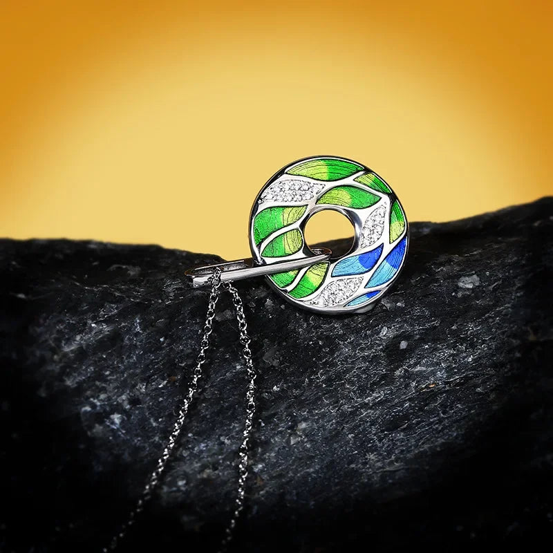 Pendentif Feuille étincelante Argent S925&Zirconium