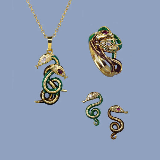 Set Bijoux Serpent entrelacé Bague/Boucle d'oreilles/Pendentif