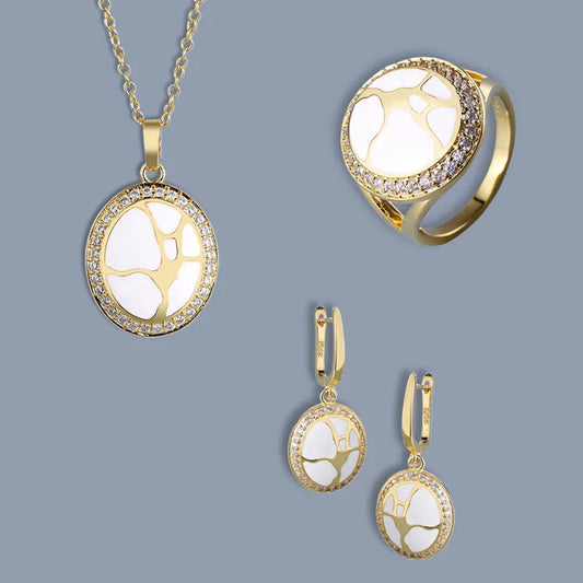 Set Bijoux Lumière Nacré Bague/Boucle d'oreilles/Pendentif Fait main