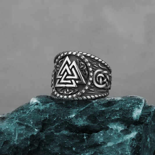 Anneaux Amulette Viking Valknut Acier Inoxydable