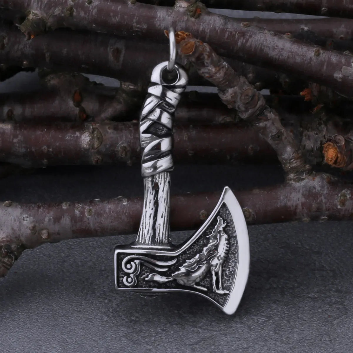 Pendentif Hache Viking Wolf&Crow