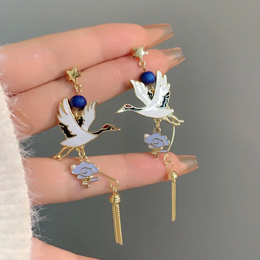 Boucle d'oreilles dépareillé  style coréen  Oiseaux